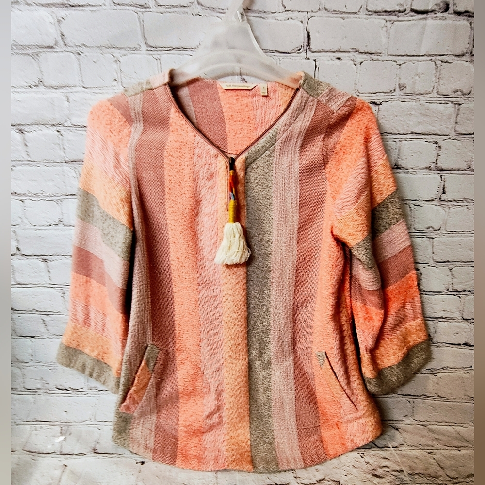 Soft Surroundings Bohemian Coastal Tunic Top Mecca Pink Poncho S Beachy Striped